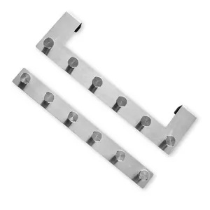 Sleek stainless steel over-the-door hook rack with 6 pegs for nail-free home organization