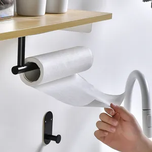 Matte Black Stainless Steel Wall Mounted Towel Hook And Paper Towel Holder For Bathroom Kitchen Minimalist Storage Rack