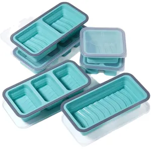 Set of 4 collapsible silicone food storage containers with lids for meal prep