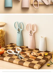 Multi-functional stainless steel kitchen scissors with standing magnetic storage base