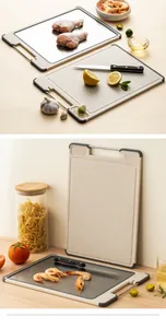Professional double-sided 304 stainless steel cutting board in a kitchen setting.