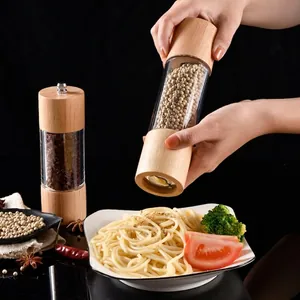Manual Oak Wood Acrylic Pepper Grinder Adjustable Coarseness Sea Salt Spice Mill For Kitchen Cooking Seasoning Tool