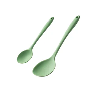 Lot de deux cuillères de cuisine en silicone vert pour ustensiles antiadhésifs