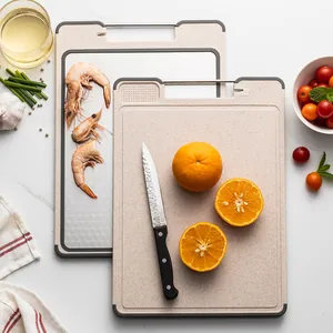 304 Stainless Steel Double Sided Cutting Board Wheat Straw 4-in-1 Kitchen Chopping Board With Knife Sharpener Garlic Grinder
