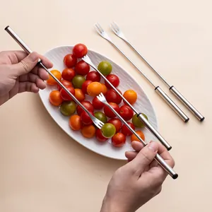 Telescopic stainless steel fruit forks for dessert and chocolate fondue kitchen set