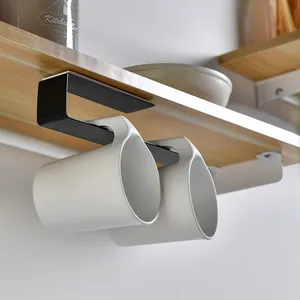 Black stainless steel under cabinet mug holder and storage hook for kitchen organization