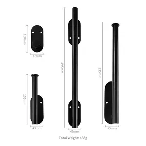 Wall-mounted black stainless steel bathroom towel rack and paper holder set with dimensions
