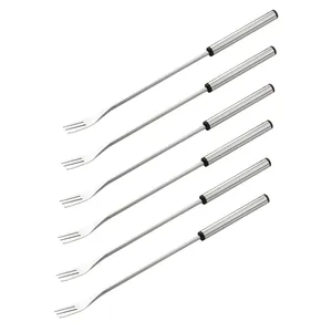 6-piece stainless steel fondue and fruit fork set with long handles for dessert