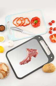 Double-sided cutting board set in 304 stainless steel and wheat straw for kitchen prep