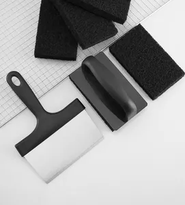 Professional BBQ grill cleaning tool set including stainless steel scraper and pads