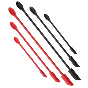 Mini juego de espátulas de silicona de doble cabeza para mermelada, herramientas rojo y negro