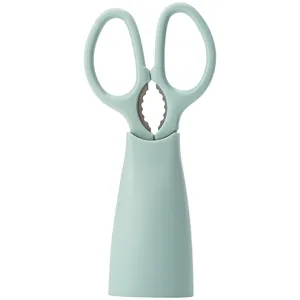 Multi-functional mint green stainless steel kitchen scissors with a magnetic storage base