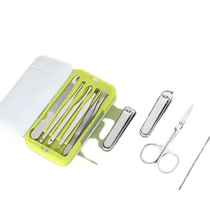 Set de manicura de 9 piezas de acero inoxidable con estuche magnético verde y blanco