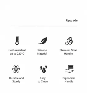 Features of silicone kitchen tongs: 220°C heat resistance and stainless steel handle.