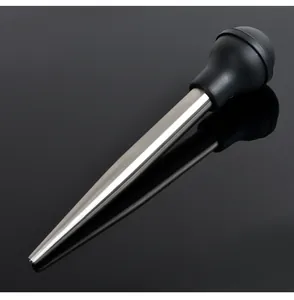 Close-up of a 304 stainless steel turkey baster needle with a black silicone bulb