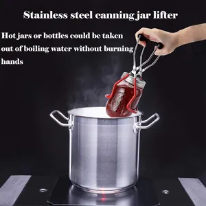Professional stainless steel canning jar lifter for safe hot bottle handling from boiling water