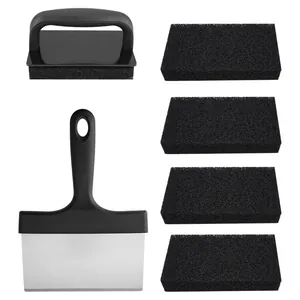 BBQ grill cleaning set with stainless steel scraper and five scouring pads