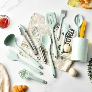 Utensili da Cucina in Silicone Spatola Mestolo Frusta Pinza Pennello Collezione Strumenti da Cucina Resistenti al Calore Con Secchiello