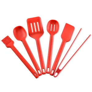 Set de 6 ustensiles de cuisine en silicone rouge éclatant avec spatule, cuillères et pince