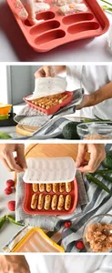 Close-up of silicone sausage mold showing homemade baby food preparation and cooking