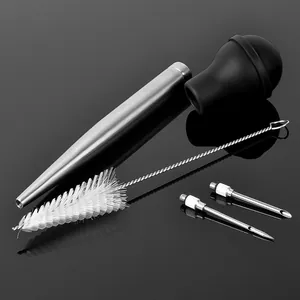 Professional 304 stainless steel turkey baster set with flavor injector needles and brush