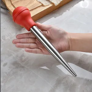 High-quality 304 stainless steel turkey baster injector with red silicone bulb