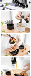 10-piece black plastic measuring cup and spoon set for precise baking and cooking