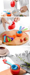 Vue détaillée de l'ensemble de 10 tasses et cuillères à mesurer colorées pour la cuisine