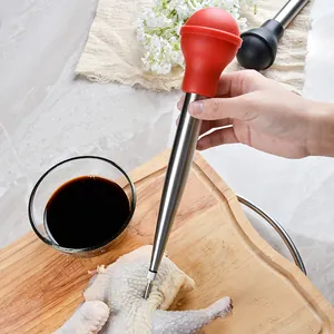Professional stainless steel turkey baster seasoning injector with red silicone bulb