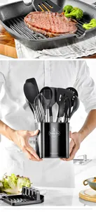 Set professionnel de 11 ustensiles de cuisine en silicone avec manches inox et pot
