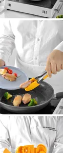 Pinzas de cocina de silicona amarillas para voltear alitas de pollo en la sartén