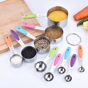 10-piece stainless steel measuring cups and spoons set with colorful handles
