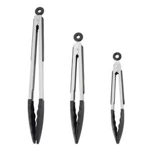 Lot de trois pinces de cuisine en inox et silicone de tailles 7, 9 et 12 pouces