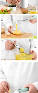 Detailed shots of various mint green kitchen tools including a whisk and ice cream scoop.