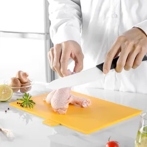Professional orange PP plastic cutting board for meat preparation with classification icon