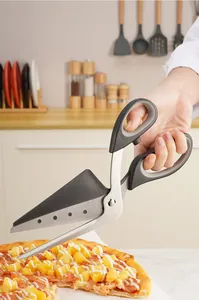 Professional stainless steel pizza scissors spatula 2-in-1 for kitchen baking and serving