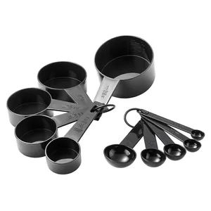 Set professionnel de 10 tasses et cuillères à mesurer en plastique noir pour cuisine