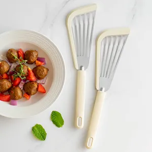 Premium stainless steel fish spatula set with heat resistant cream silicone edges