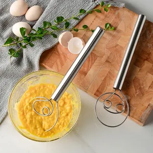 Stainless Steel Danish Dough Whisk Manual Flour Mixer Stirring Rod Whisk With Scraper Set For Baking Dough Flour Mixing
