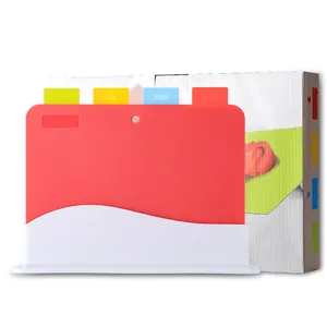 Professional 4-piece color-coded PP plastic cutting board set with index tabs and storage base