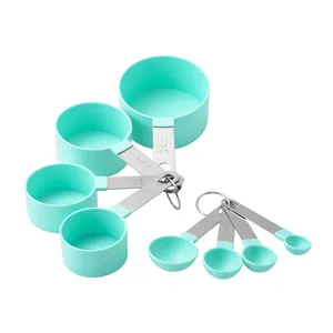 Professional 8-piece mint green stainless steel measuring cup and spoon set for kitchen baking