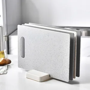 Ensemble de Planches à Découper en Plastique Avec Base de Rangement Texture Marbre Antidérapante pour la Cuisine