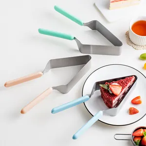 Stainless Steel Cake Cutter Divider Server Triangular Cake Transfer Tool With Colorful Handle Baking Helper For Party Home