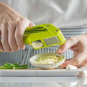 Professional 2-in-1 manual green garlic press and slicer tool for kitchen prep work
