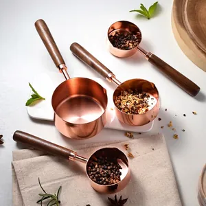 Ensemble de Tasses Et Cuillères à Mesurer En Acier Inoxydable Avec Manche En Bois Outils De Pâtisserie Précis De Cuisine