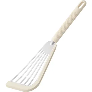 Professional stainless steel fish spatula with heat resistant silicone edge and handle