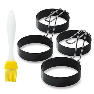 Non-stick stainless steel round egg rings set with silicone oil brush for frying eggs