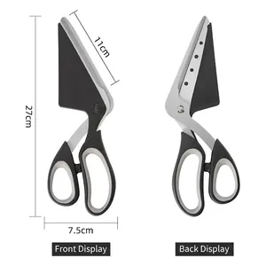 Multifunctional stainless steel pizza scissors with built-in server for easy slicing.