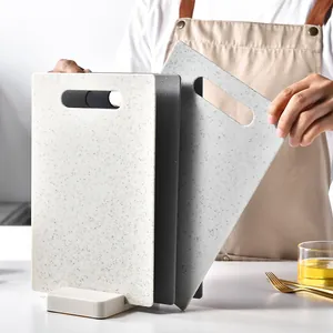 Set of 4 PP plastic kitchen cutting boards with vertical storage base for organization