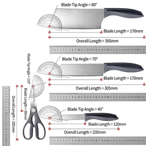 Comprehensive technical specifications of a 4-piece kitchen knife and scissors set